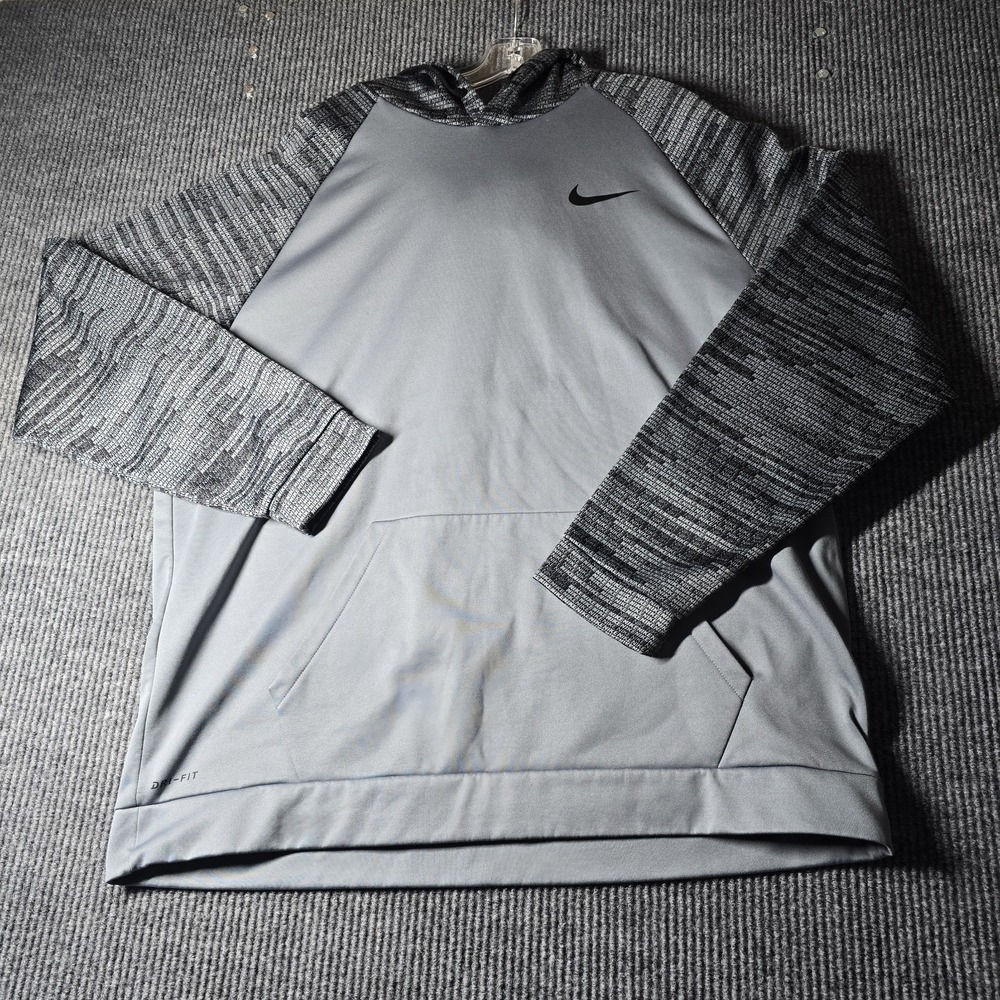 Nike Dri-FIT Pullover Hoodie Spellout Men's 3XL Black Gray Athletic Sweatshirt
